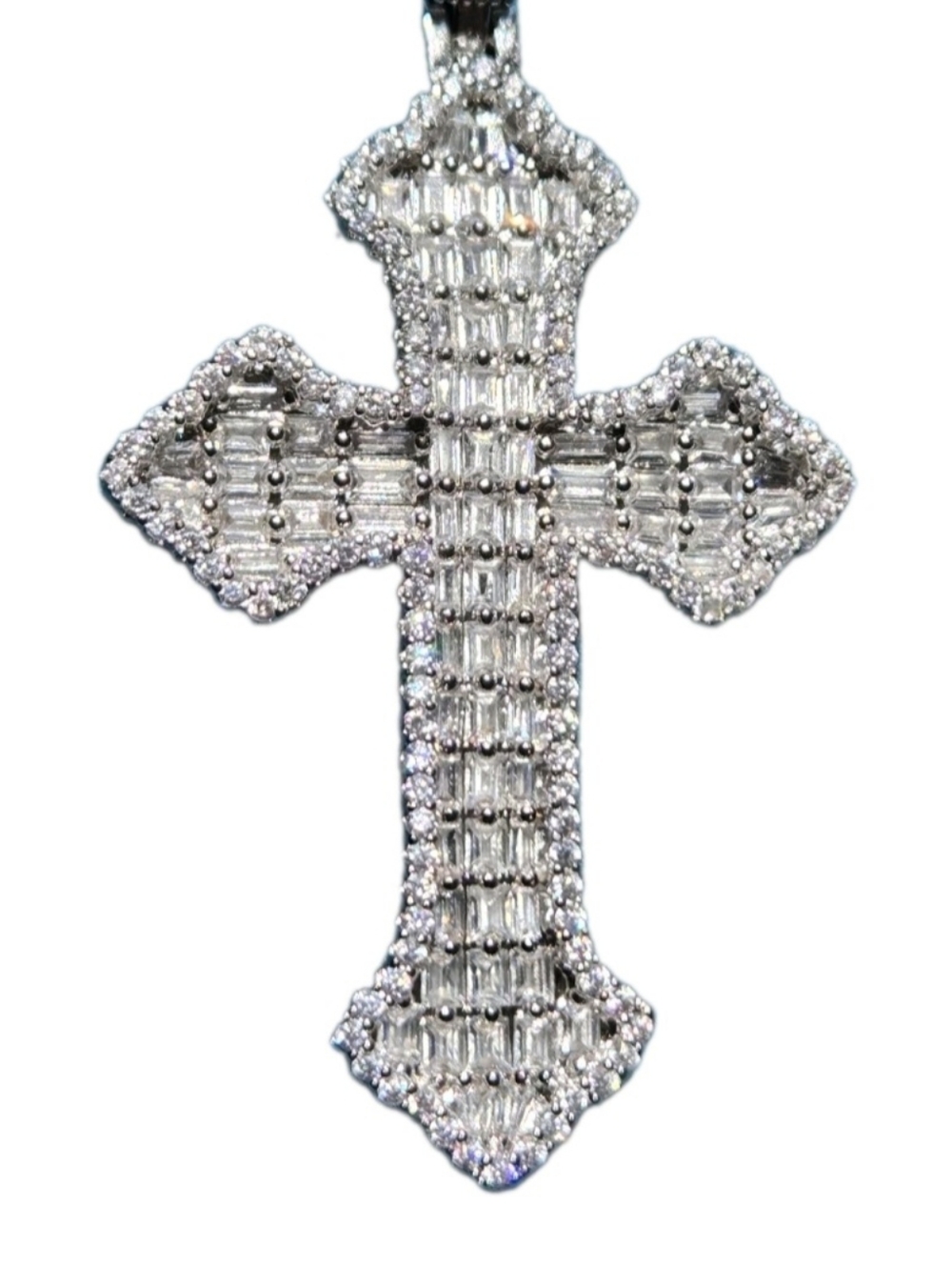 Iced Out Moissanite Baguette Cross Pendant 925 Sterling Silver NEW - Picture 8 of 8